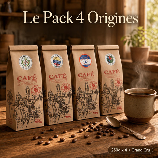 Pack découverte 4 cafés × 250 g — en grains ou moulu