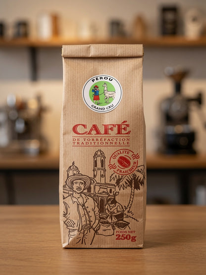 Sachet de café Pérou Grand Cru torréfié artisanalement à Tonneins par la Brûlerie du Cellier Saint-Jacques